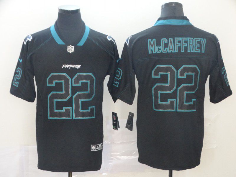 Men Carolina Panthers #22 Mccaffrey Nike Lights Out Black Color Rush Limited NFL Jerseys